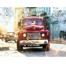 Dekoratives Bild mit rotem Oldtimer auf einer Straße