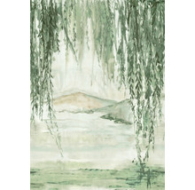 Aquarelle d''un paysage avec un saule au premier plan