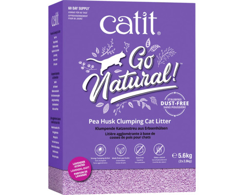 Katzenstreu Catit Erbsenstreu Lavendel 2x2,8kg, Klumpende Katzenstreu aus Erbsenhülsen