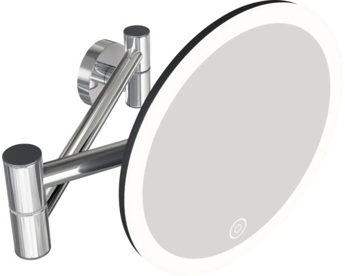Miroir de maquillage rond à LED pour montage mural avec bras pivotant
