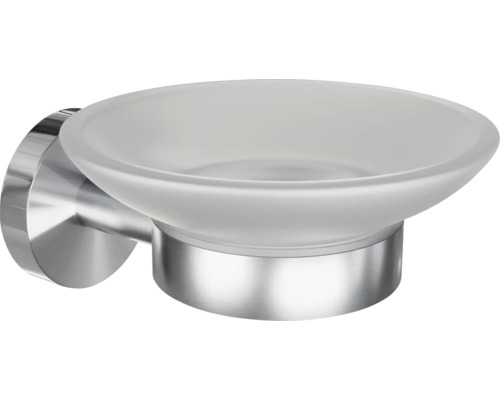 Seifenschale zur Wandmontage mit Halterung aus Metall und Seifenablage aus Glas