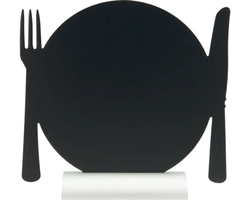 Tableau noir forme Assiette avec couverts noir 24x24,5x6 cm