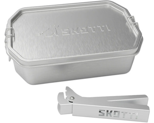 Casserole pour barbecue SKOTTI BOKS 2,5 l acier inoxydable Boîte à déjeuner en aluminium avec couvercle et poignée
