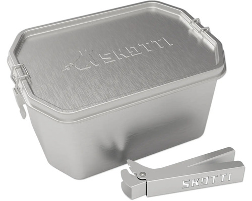Casserole pour barbecue SKOTTI BOKS 2,5 l acier inoxydable Récipient en acier inoxydable avec couvercle et pince à gril
