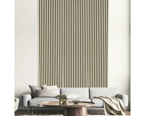 Szene mit Akustikpaneelen an der Wand über einem Sofa