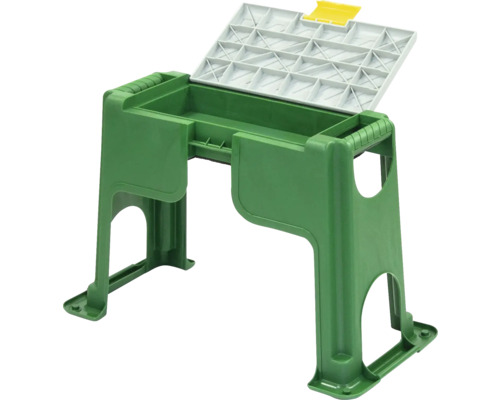 Tabouret de jardin avec compartiment à outils et couvercle rabattable