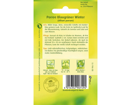 Lauch Blaugrüner Winter Saatgutpackung