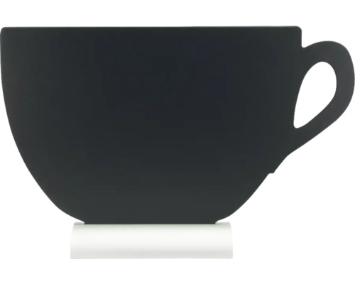 Ardoise de table avec pied forme tasse noir 21,5x33,6x6 cm avec stylo craie