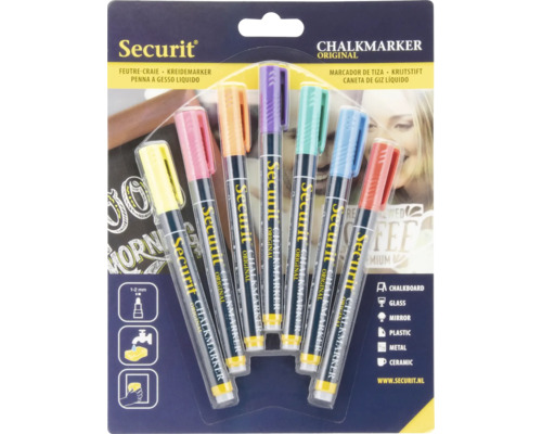 Set de marqueurs à craie Securit avec six marqueurs de différentes couleurs