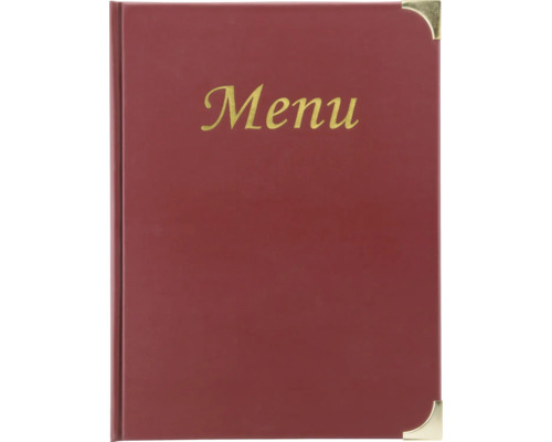 Carte de menu avec coins dorés et lettrage Menu