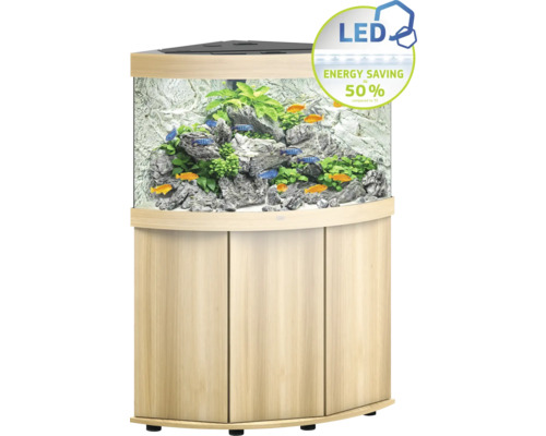 Eckaquarium mit Unterschrank und LED-Beleuchtung