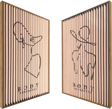 Zwei Paneele mit abstrakten Frauendarstellungen und dem Schriftzug Body Aesthetic.