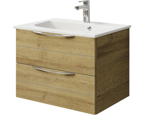 Meuble sous-lavabo avec deux tiroirs, lavabo et robinetterie