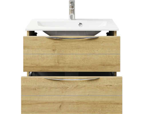 Meuble sous-vasque avec deux tiroirs, lavabo et robinet