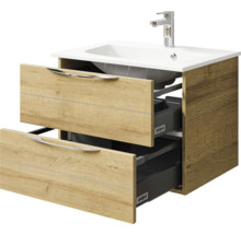 Waschtischunterschrank mit Waschbecken, zwei Schubladen und Griffen