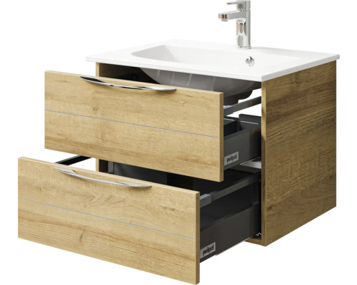 Meuble sous-lavabo avec lavabo, deux tiroirs et poignées