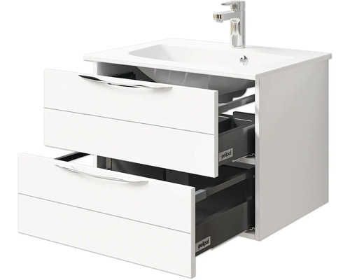 Meuble sous-lavabo avec deux tiroirs et lavabo en céramique