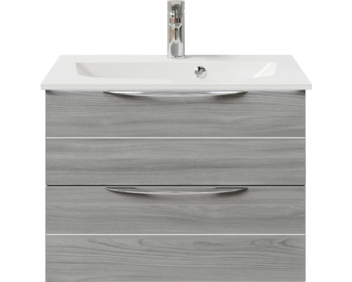 Meuble de salle de bains 2 pièces Pelipal Sunline 300 67 x 49,9 x 48 cm façade gris sangallo décor bois avec vasque en marbre minéral
