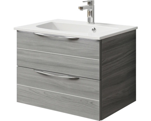 Meuble sous-lavabo avec deux tiroirs, lavabo à poser et robinet