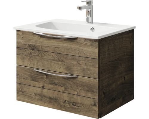 Meuble sous-lavabo avec deux tiroirs, lavabo et robinet