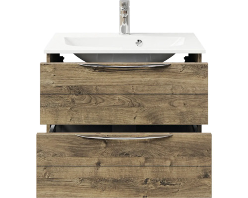 Meuble sous-lavabo avec lavabo et deux tiroirs en décor bois pour la salle de bain