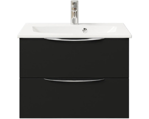 Meuble de salle de bains 2 pièces Pelipal Sunline 300 67 x 49,9 x 48 cm façade noir mat mat(e) avec vasque en marbre minéral