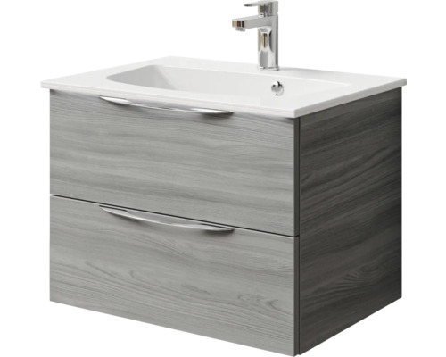 Meuble sous-vasque avec deux tiroirs, lavabo et robinet