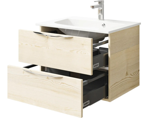 Meuble sous-lavabo avec deux tiroirs, lavabo et robinetterie
