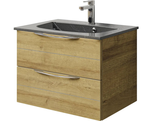 Meuble sous-lavabo avec deux tiroirs, lavabo et robinet
