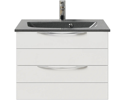 Badmöbel-Set Pelipal Sunline 300 BxHxT 67 x 49,9 x 48 cm Frontfarbe weiß hochglanz Badmöbelset 2-teilig mit Waschtisch Mineralmarmor grau-metallic Waschtischunterschrank mit drei Schubladen, Waschtisch und Armatur