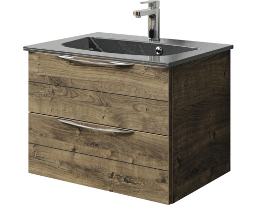 Meuble sous-vasque avec deux tiroirs, plateau de lavabo, vasque et robinet