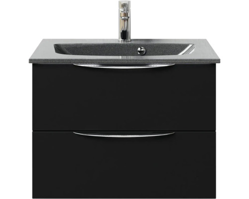 Badmöbel-Set Pelipal Sunline 300 BxHxT 67 x 49,9 x 48 cm Frontfarbe schwarz matt Badmöbelset 2-teilig mit Waschtisch Mineralmarmor grau-metallic