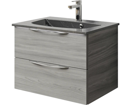 Meuble sous-lavabo avec deux tiroirs, lavabo et robinet