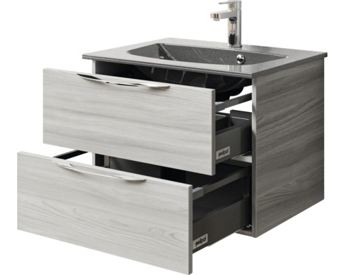 Meuble sous-vasque avec deux tiroirs, robinetterie et lavabo