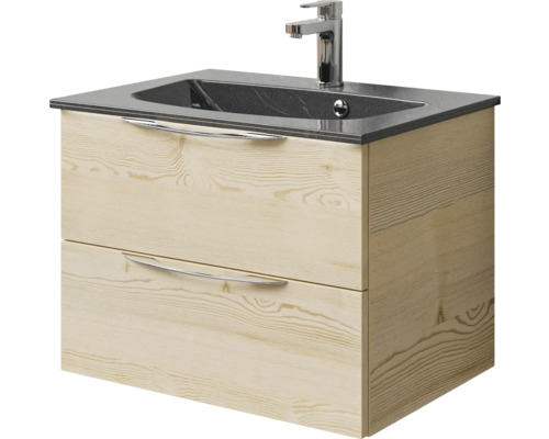 Meuble sous-lavabo avec deux tiroirs, lavabo et robinet