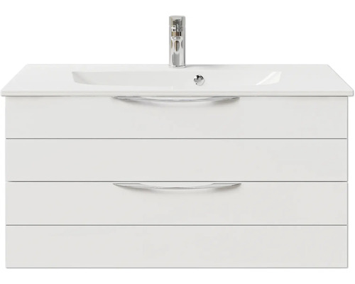 Meuble de salle de bains 2 pièces Pelipal Sunline 300 97 x 49,9 x 48 cm façade blanc à haute brillance avec vasque en marbre minéral