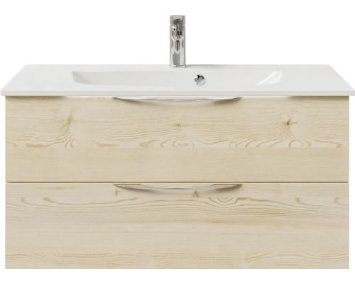Meuble de salle de bains 2 pièces Pelipal Sunline 300 97 x 49,9 x 48 cm façade chêne décor bois avec vasque en marbre minéral
