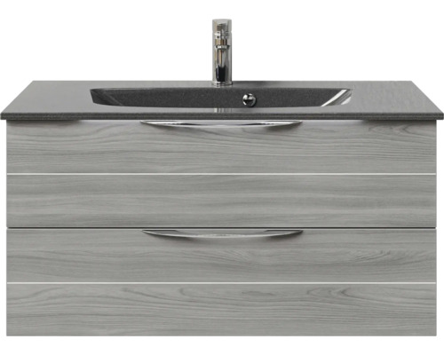 Badmöbel-Set Pelipal Sunline 300 BxHxT 97 x 49,9 x 48 cm Frontfarbe sangallo grau Badmöbelset 2-teilig mit Waschtisch Mineralmarmor grau-metallic Waschtisch mit Waschbecken und Unterschrank mit Schubladen