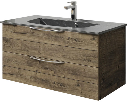 Meuble sous-lavabo avec deux tiroirs, lavabo et robinetterie