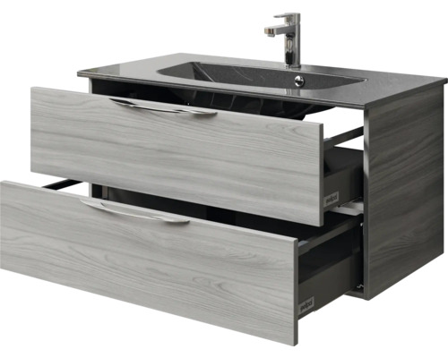 Meuble sous-lavabo avec deux tiroirs et robinet