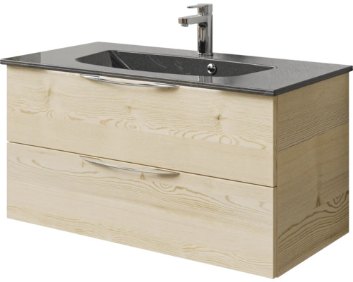 Meuble sous-lavabo avec deux tiroirs, lavabo et robinetterie