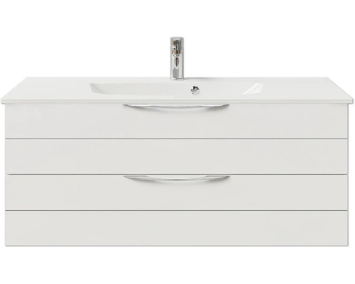 Meuble de salle de bains 2 pièces Pelipal Sunline 300 117 x 49,9 x 48 cm façade blanc à haute brillance avec vasque en marbre minéral