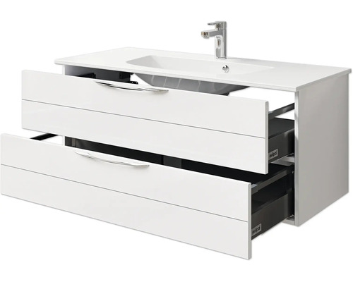 Waschtischunterschrank mit zwei Schubladen und Aufsatzwaschbecken