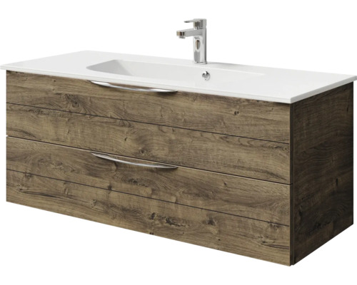 Meuble sous-lavabo avec deux tiroirs, lavabo et robinet