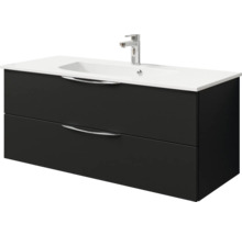 Badmöbel-Set Pelipal Sunline 300 BxHxT 117 x 49,9 x 48 cm Frontfarbe schwarz matt Badmöbelset 2-teilig mit Waschtisch Mineralmarmor