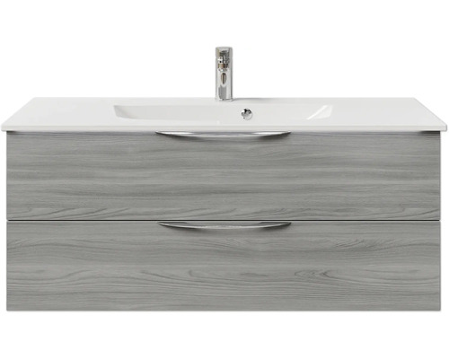 Meuble de salle de bains 2 pièces Pelipal Sunline 300 117 x 49,9 x 48 cm façade gris décor bois avec vasque en marbre minéral