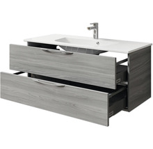 Waschtischunterschrank mit Waschbecken, zwei Schubladen und Griffen