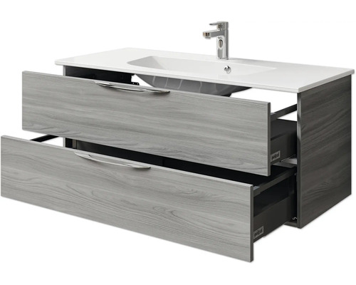 Meuble sous-lavabo avec lavabo, deux tiroirs et poignées
