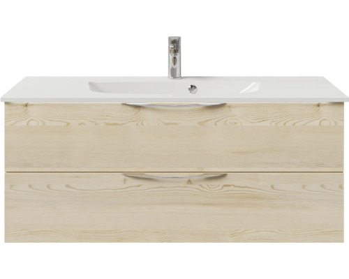 Meuble de salle de bains 2 pièces Pelipal Sunline 300 117 x 49,9 x 48 cm façade chêne décor bois avec vasque en marbre minéral