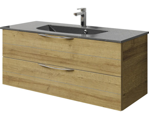 Meuble-lavabo avec meuble bas, deux tiroirs, robinetterie et vasque